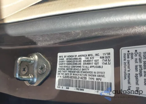 2009 Honda Cr-V Lx z USA, uszkodzony, nr VIN 5J6RE48399L014239